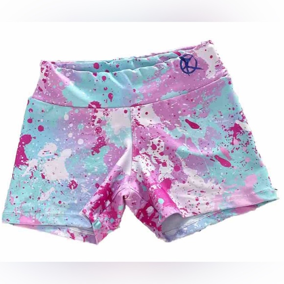 Upper Just Fitness Shorts 3” Women M Multicolor Paint Splash UNIQUE Art To Wear - Picture 4 of 8